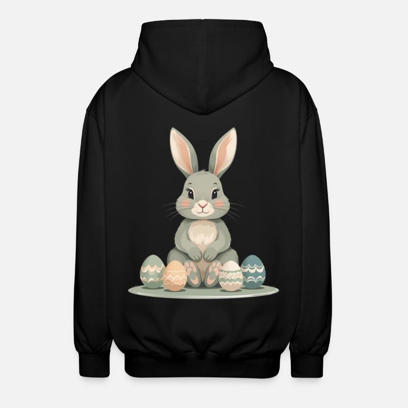 Pastel Bunny Easter Eggs - Unisex Hooded Jacket - black