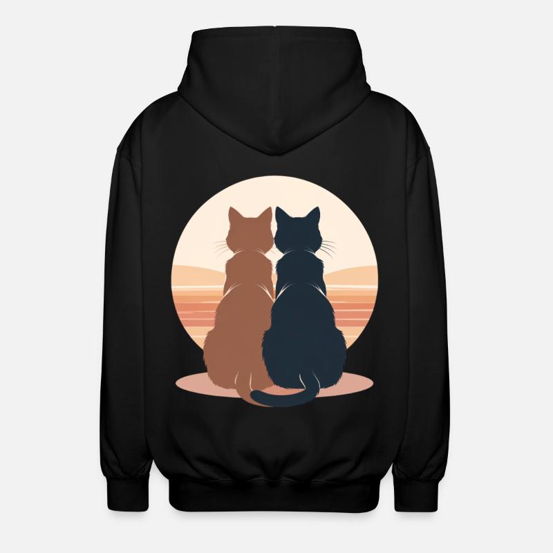 Deux chats au coucher du soleil - Veste à capuche unisexe - noir
