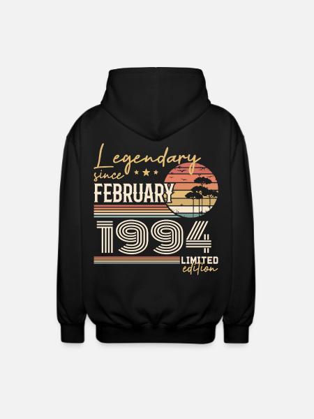 Février 1994 anniversaire 1994 légendes Février - Veste à capuche unisexe - noir