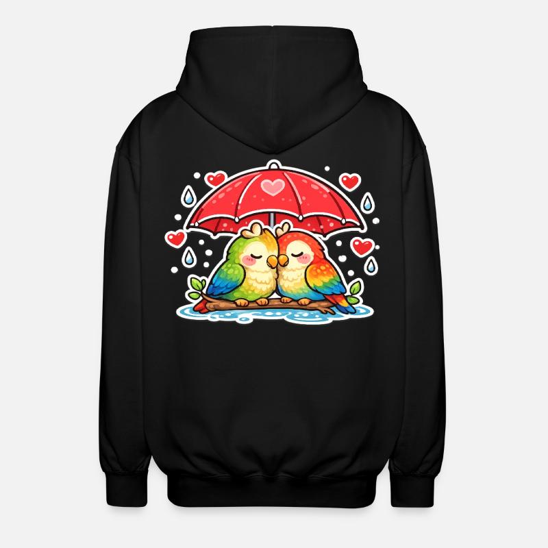 Herzpaar unter Regenschirm papagei - Unisex Kapuzenjacke - Schwarz