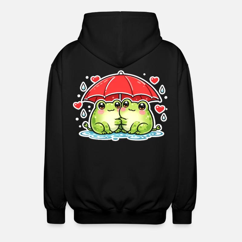 Cuddly frog with red umbrella - Unisex Hooded Jacket - black