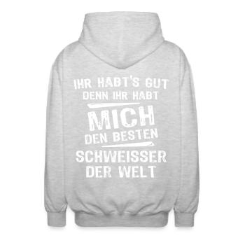 welder - Unisex Hooded Jacket - light heather grey - Back - AI Model Male 185 light (185cm)