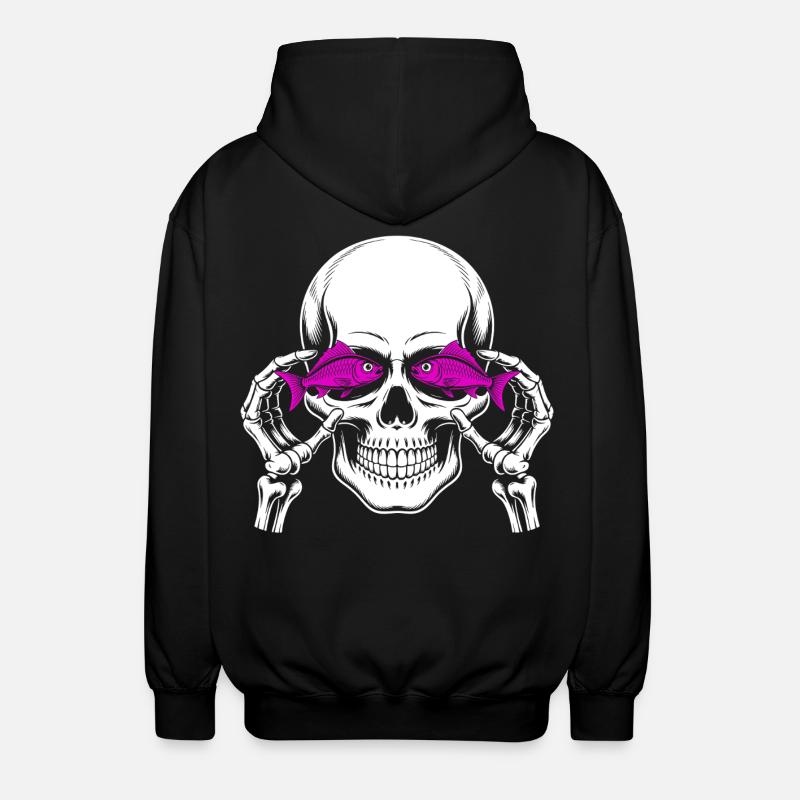 Skull and crossbones with fish - Unisex Hooded Jacket - black