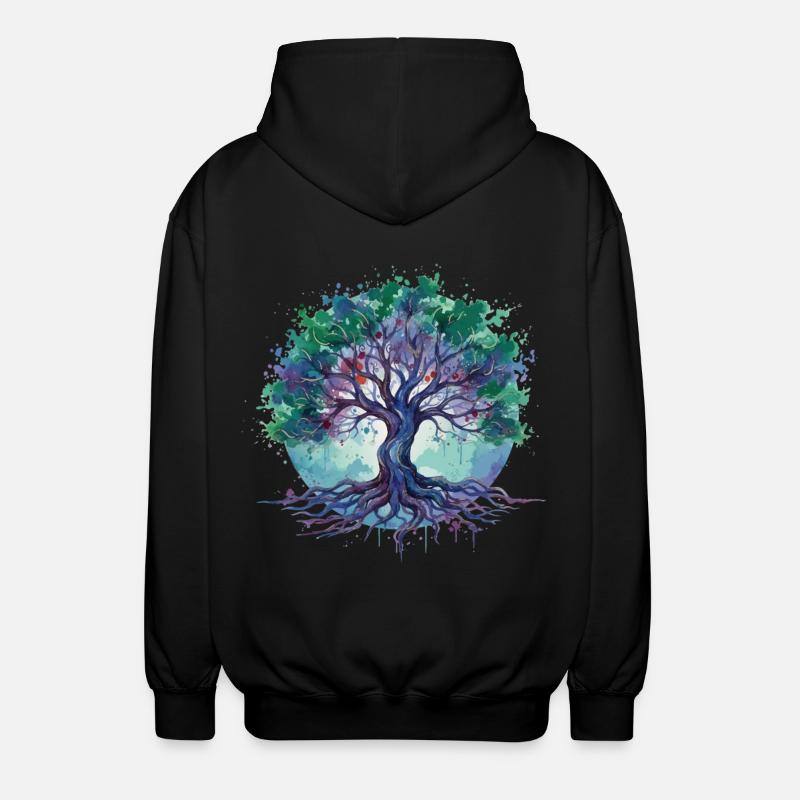 Aquarell Baum des Lebens - Unisex Kapuzenjacke - Schwarz
