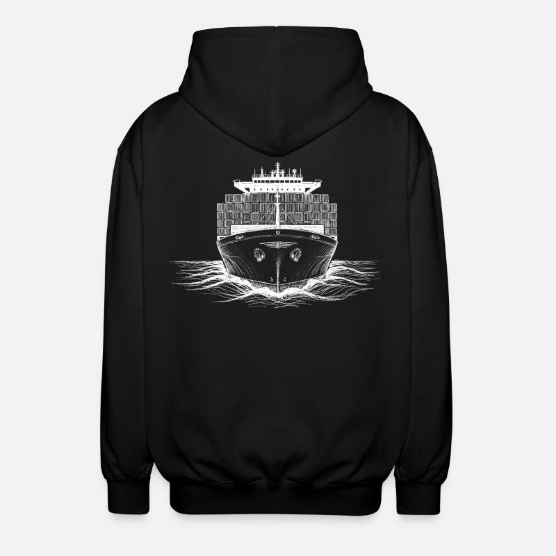 Zeichnung von Containerfrachterschiffen - Unisex Kapuzenjacke - Schwarz