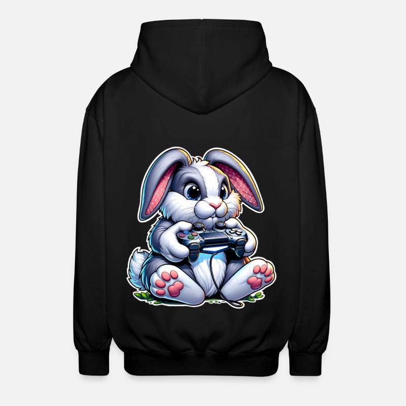 Gamer Hase mit Controller - Unisex Kapuzenjacke - Schwarz