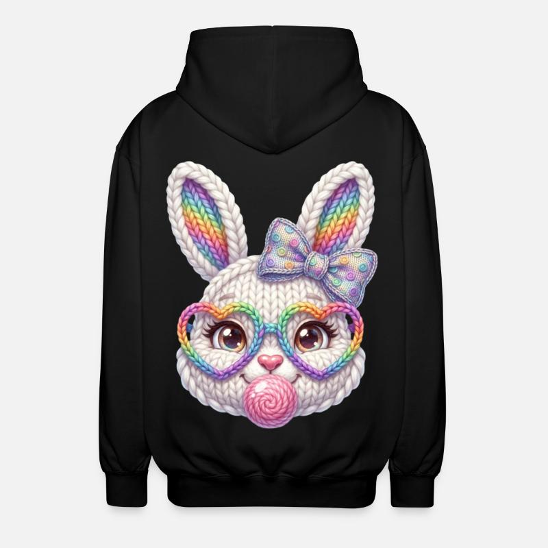 Easter Bunny Bubble Heart Glasses Rainbow - Unisex Hooded Jacket - black