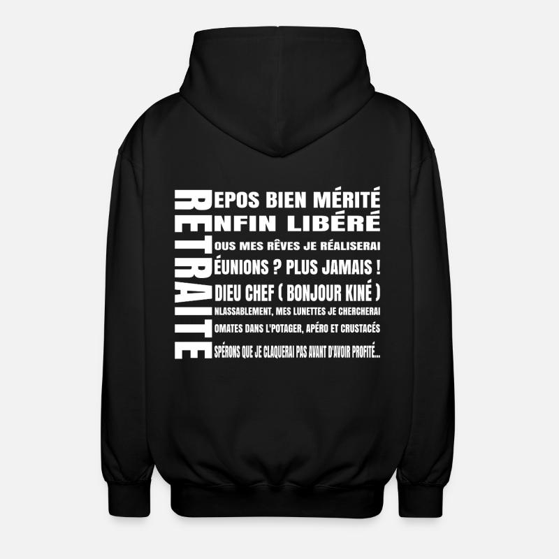 RETRAITE (texte blanc) - Veste à capuche unisexe - noir