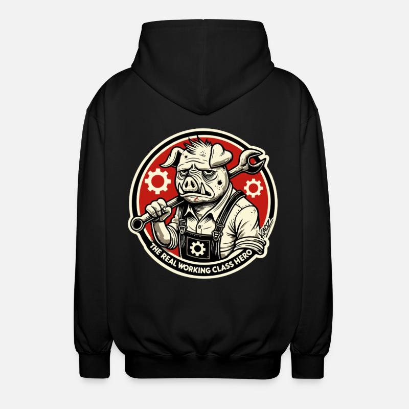 Echtes Heldenschwein der Arbeiterklasse - Unisex Kapuzenjacke - Schwarz