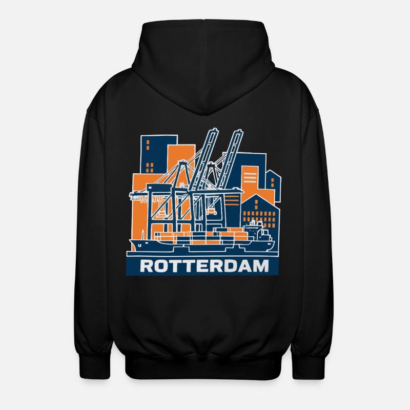 Rotterdam Hafen Kran Containerschiff - Unisex Kapuzenjacke - Schwarz