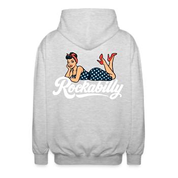 Rockabilly Pin-Up: Vintage Woman in Petticoat Dress - Unisex Hooded Jacket - light heather grey - Back - AI Model Male 185 light (185cm)