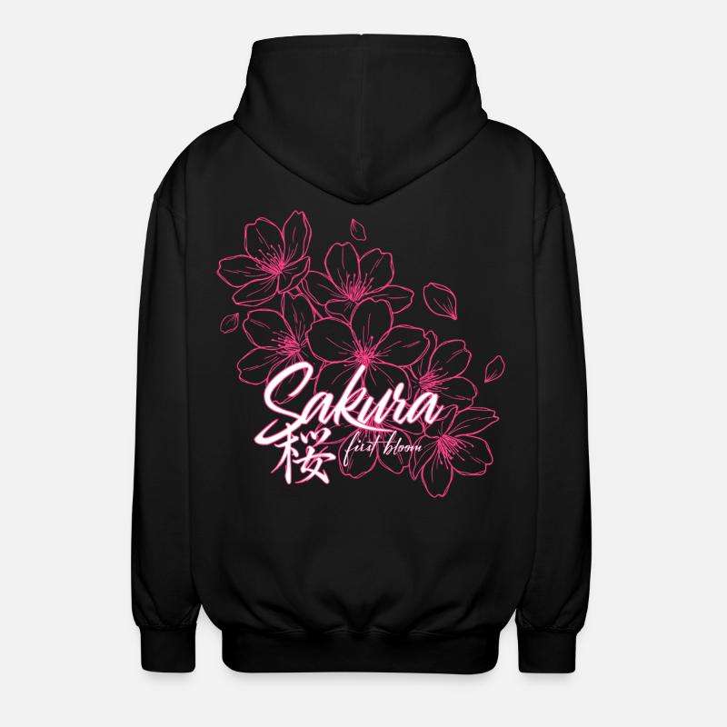 Sakura Cherry Blossoms in Pink - Unisex Hooded Jacket - black