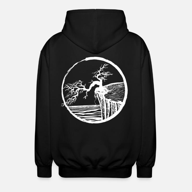 Landschaft mit Baum am Klippenrand - Unisex Kapuzenjacke - Schwarz