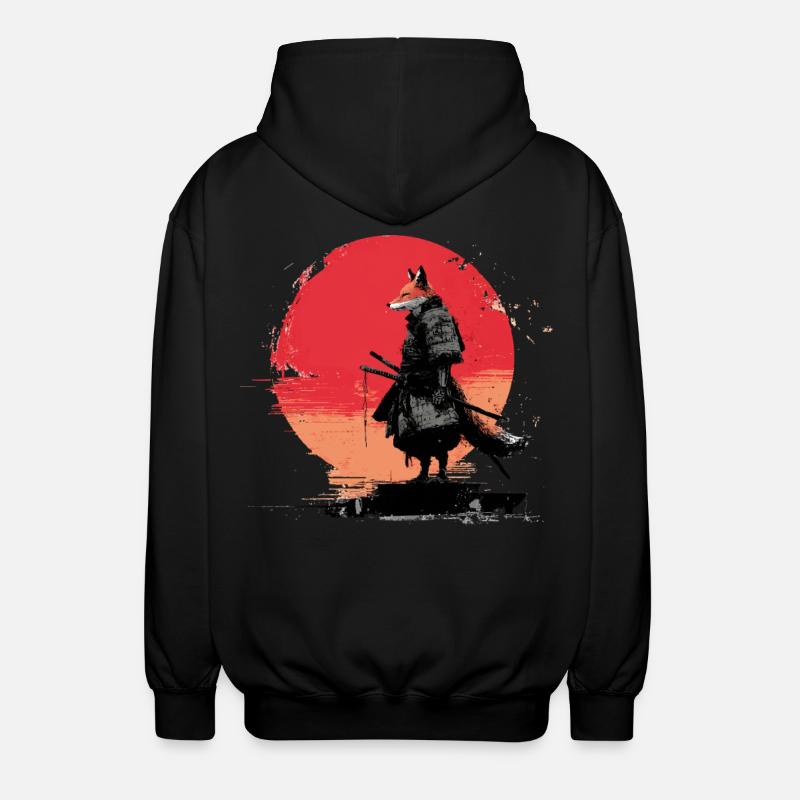 Fox Samurai at Sunset - Unisex Hooded Jacket - black
