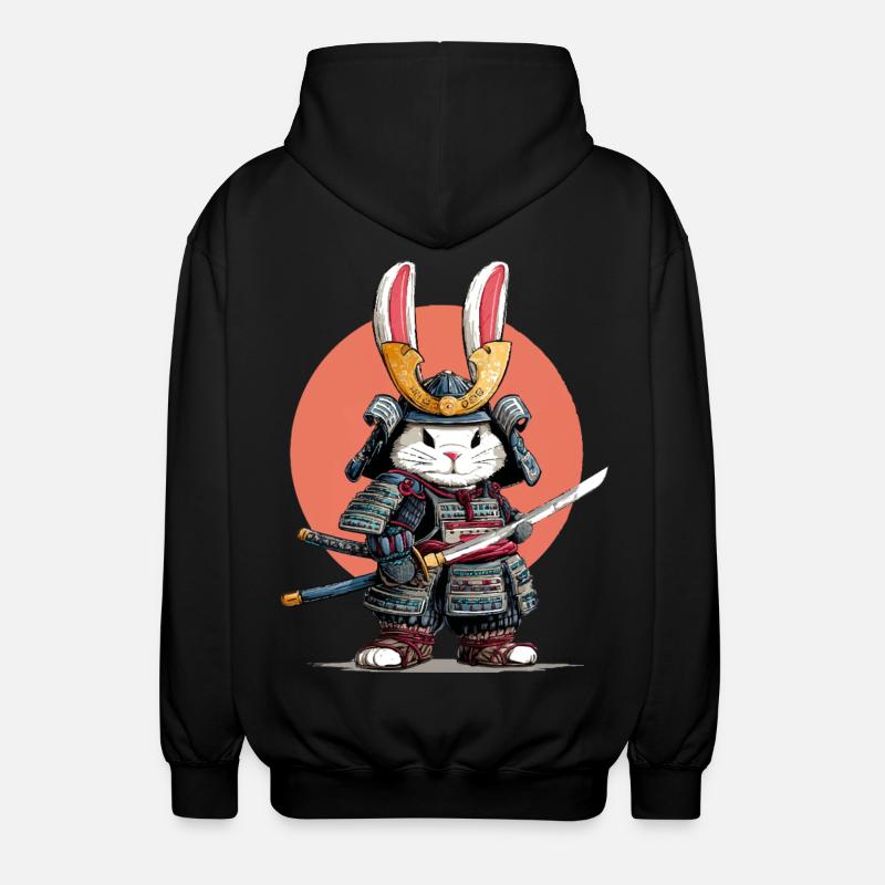 Bunny Samurai Warrior - Unisex Hooded Jacket - black