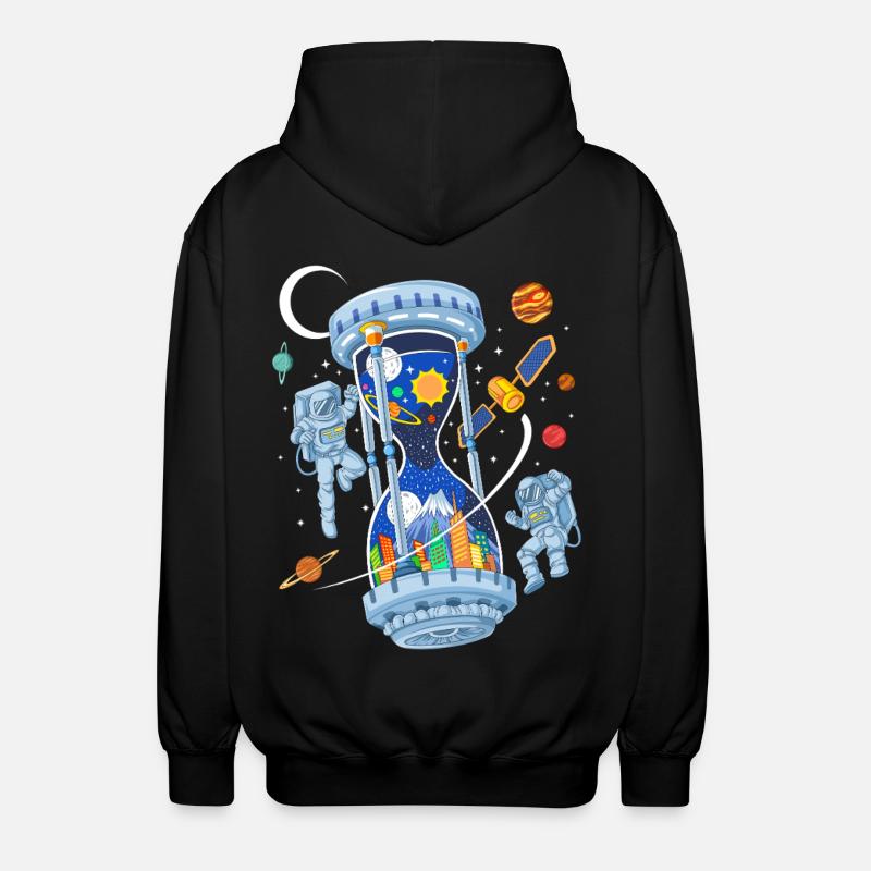 Space Hourglass Astronauts Galaxy Time - Unisex Hooded Jacket - black
