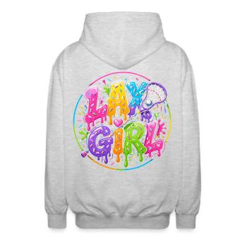 Lax Girl: Neon-Lacrosse - Unisex Kapuzenjacke - Hellgrau meliert - Hinten - AI Model Male 185 light (185cm)