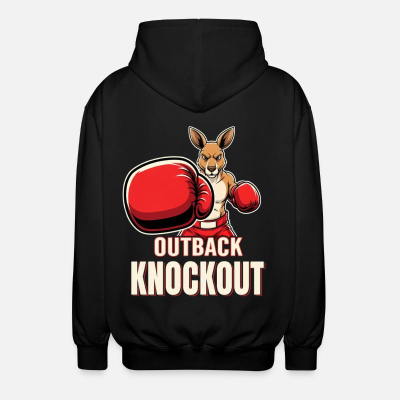 Outback Knockout Cartoon Kangaroo Boxer - Unisex Hooded Jacket - black