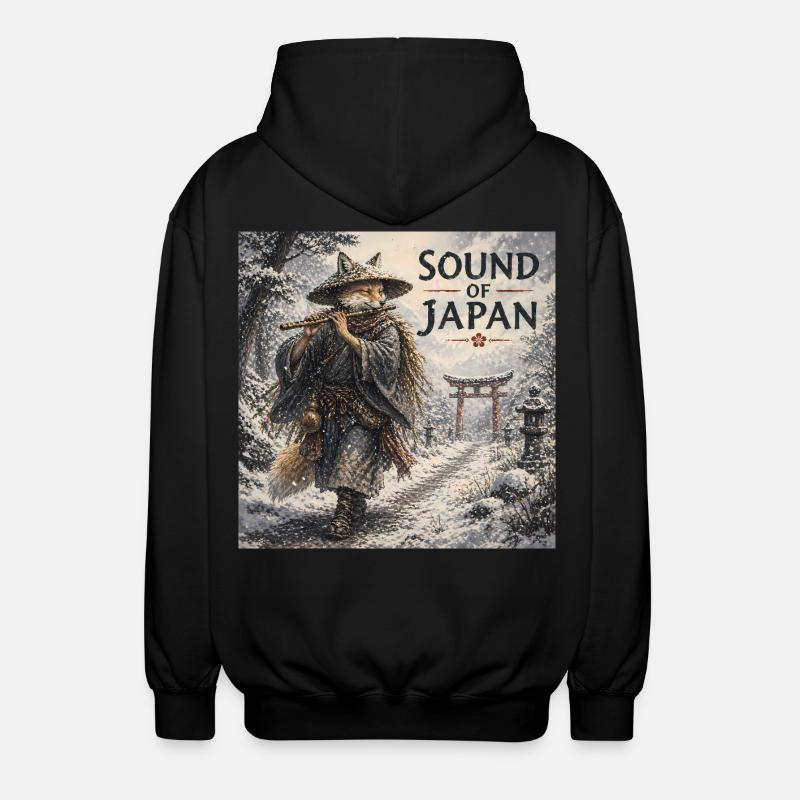 Japanisches Kitsune-Flötendesign - Unisex Kapuzenjacke - Schwarz