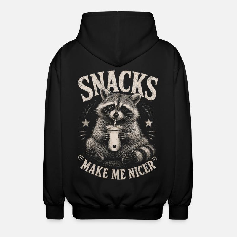 Waschbär, Snacks Make Me Nicer - Unisex Kapuzenjacke - Schwarz