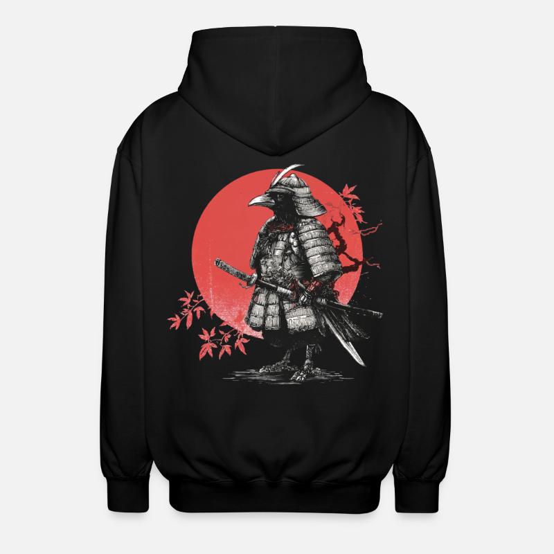 Samurai-Krähe in Rüstung - Unisex Kapuzenjacke - Schwarz
