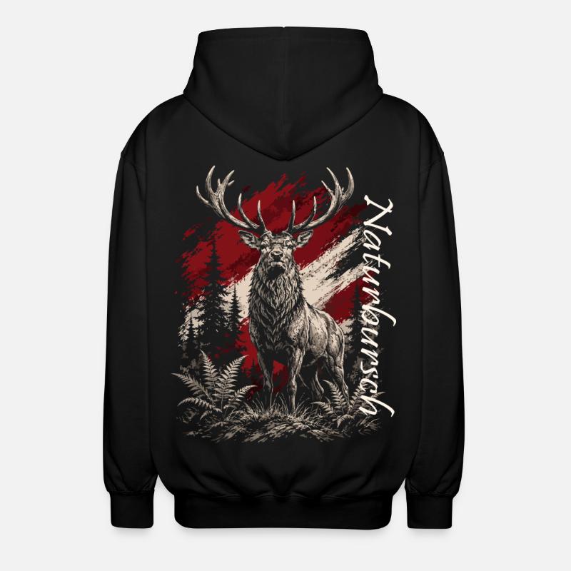 Hirsch im Wald – Rustikal Illustration - Unisex Kapuzenjacke - Schwarz