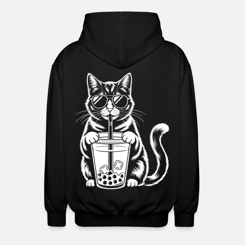 Katze mit Bubble Tee - Unisex Kapuzenjacke - Schwarz