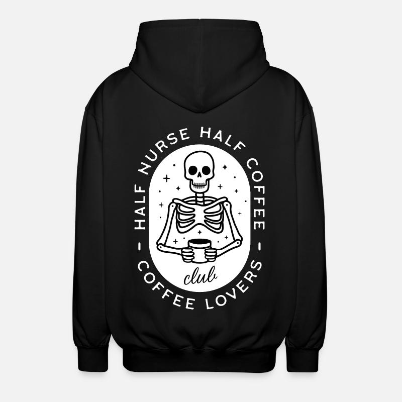 Krankenschwester Kaffee pflegt dunklen Humor-Skelett - Unisex Kapuzenjacke - Schwarz