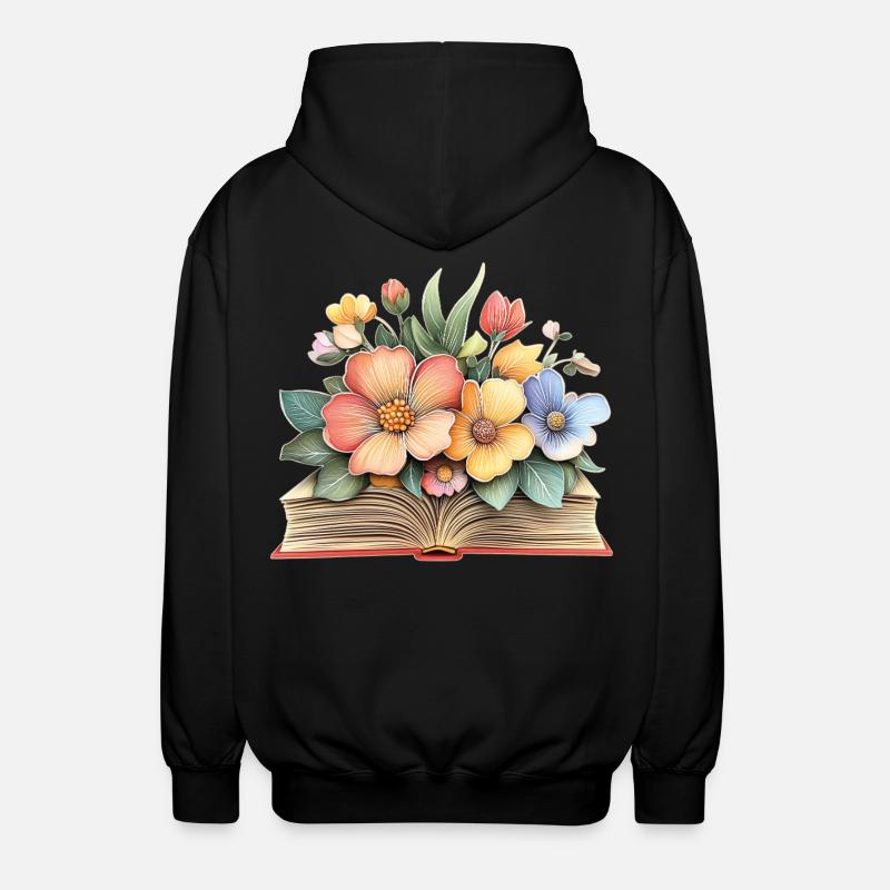 Buch mit Blumen - Unisex Kapuzenjacke - Schwarz
