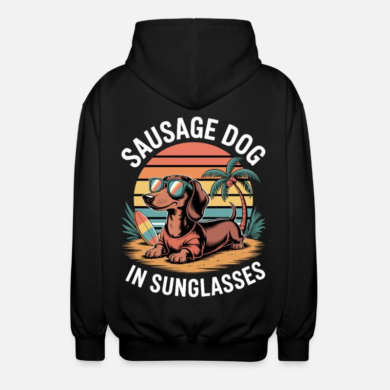 Beach Dachshund - Unisex Hooded Jacket - black