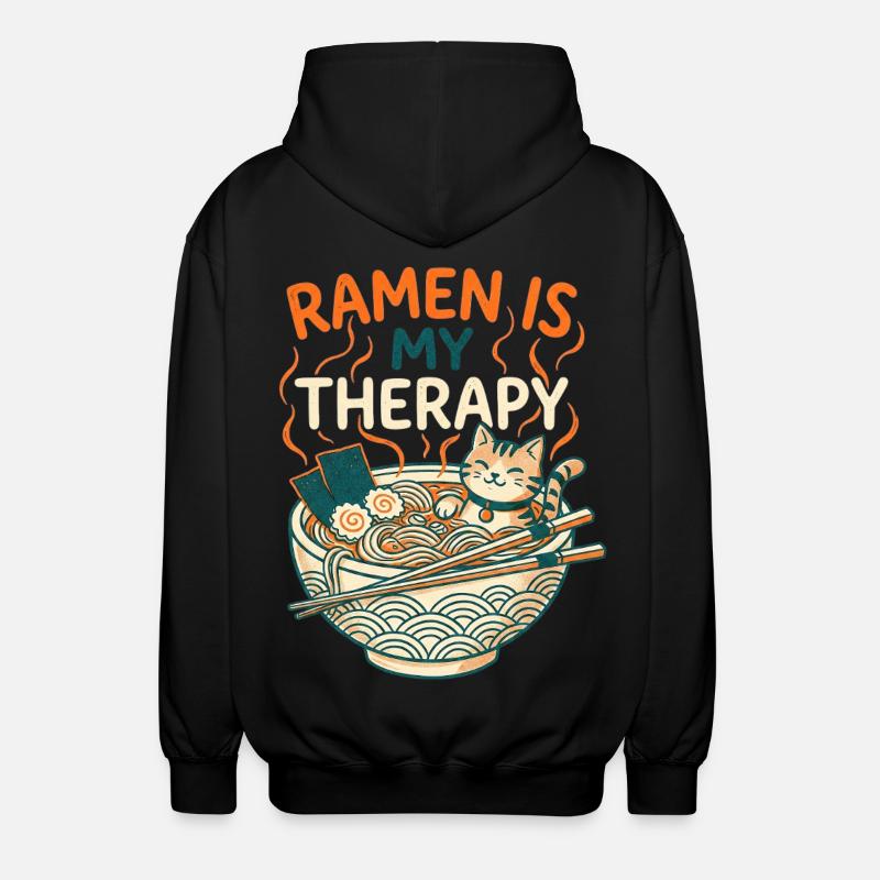 Ramen Therapy Cat - Unisex Hooded Jacket - black