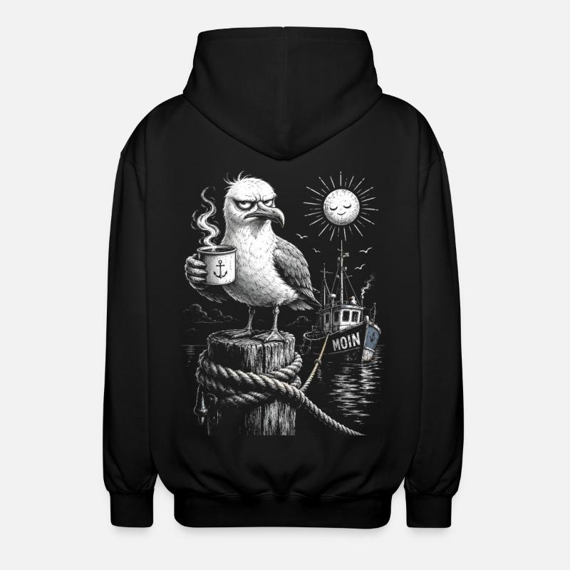 MOIN – Grummeliges Möwe mit Kaffee - Veste à capuche unisexe - noir