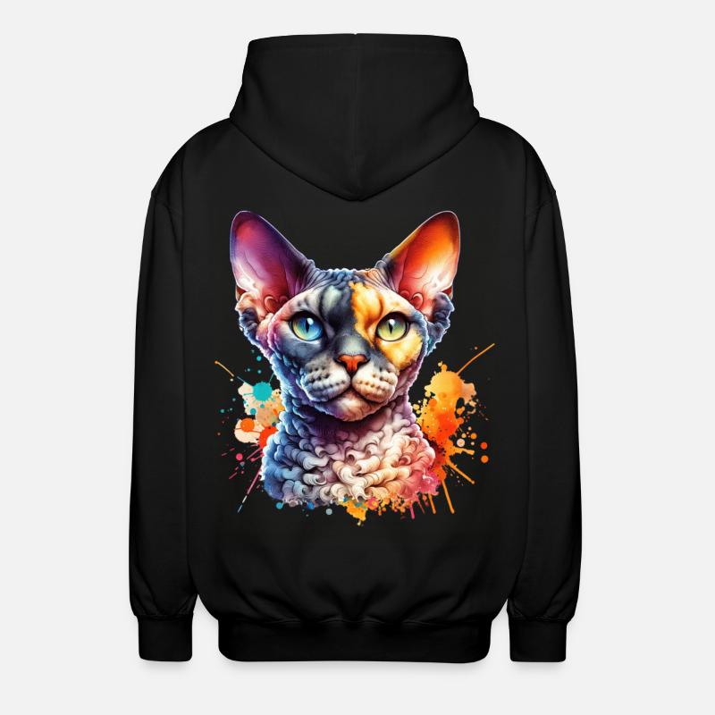 Devon Rex Motif - Unisex Hooded Jacket - black