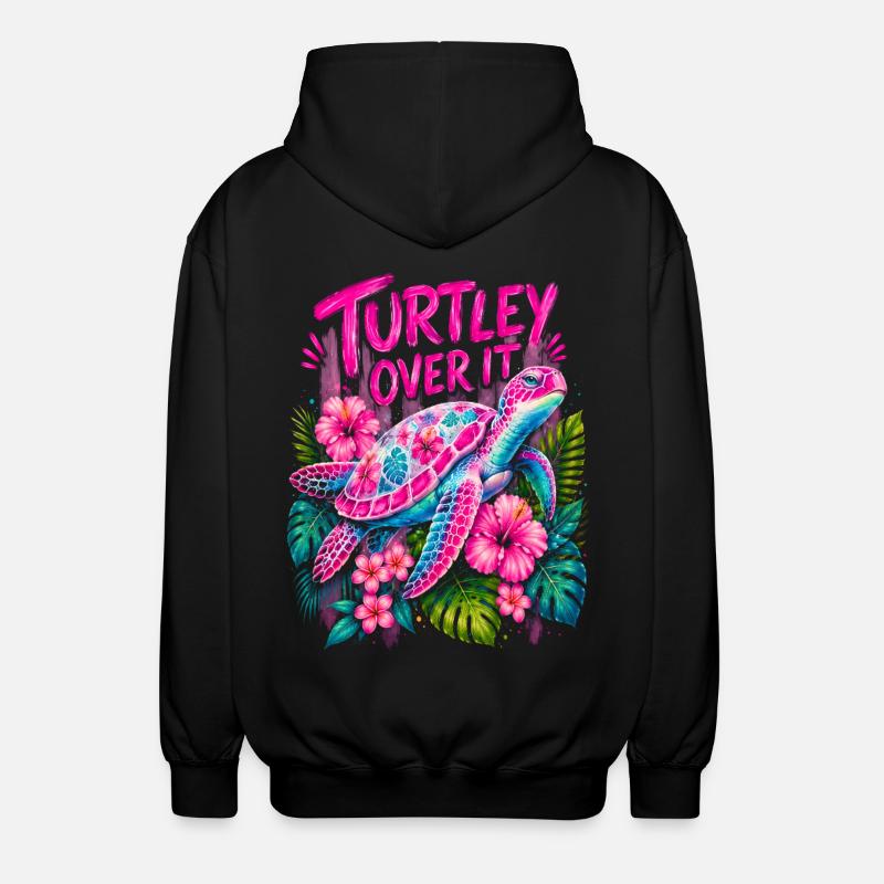 Turtley Over It Cute Turtle Flower - Unisex Kapuzenjacke - Schwarz
