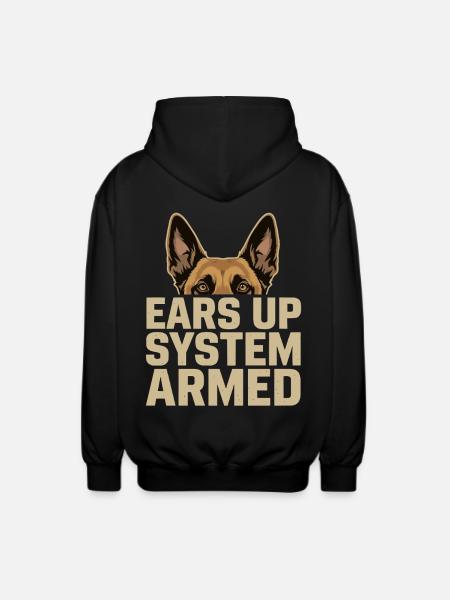 Ears Up System Armed Belgian Malinois - Unisex Hooded Jacket - black