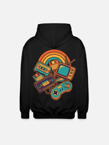 80er 90er Retro Technik Nostalgie Gamer - Unisex Kapuzenjacke - Schwarz