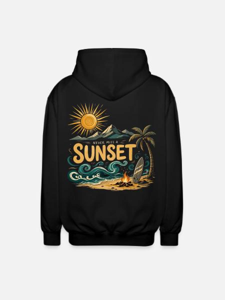 Sunset on the beach surf - Unisex Hooded Jacket - black
