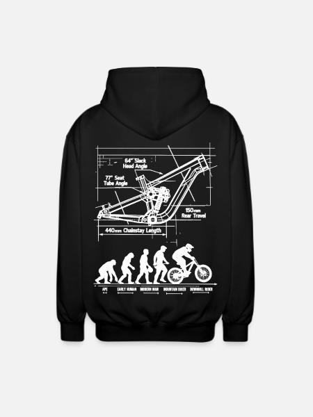 MTB Evolution Blueprint: Full Suspension Frame - Unisex Hooded Jacket - black