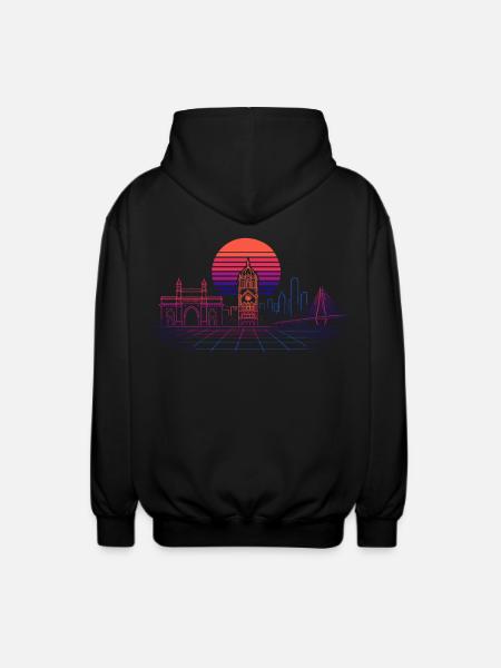 Neon-Synthwave Stadtsilhouette - Mumbai - Unisex Kapuzenjacke - Schwarz