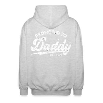 Promoted to Daddy 2026 Baby Announcement New Daddy - Unisex Hooded Jacket - light heather grey - Back - AI Model Male 185 light (185cm)
