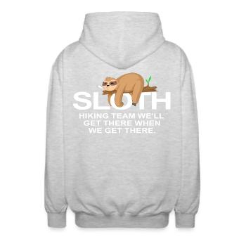 Sloth Hiking Team Lustiges Outdoor-Abenteuer - Unisex Kapuzenjacke - Hellgrau meliert - Hinten - AI Model Male 185 light (185cm)