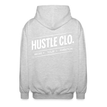Hustle Clo Ambition Logo - Unisex Hooded Jacket - light heather grey - Back - AI Model Male 185 light (185cm)