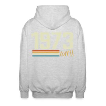 Né en avril 1973 - Veste à capuche unisexe - gris clair chiné - Dos - AI Model Male 185 light (185cm)