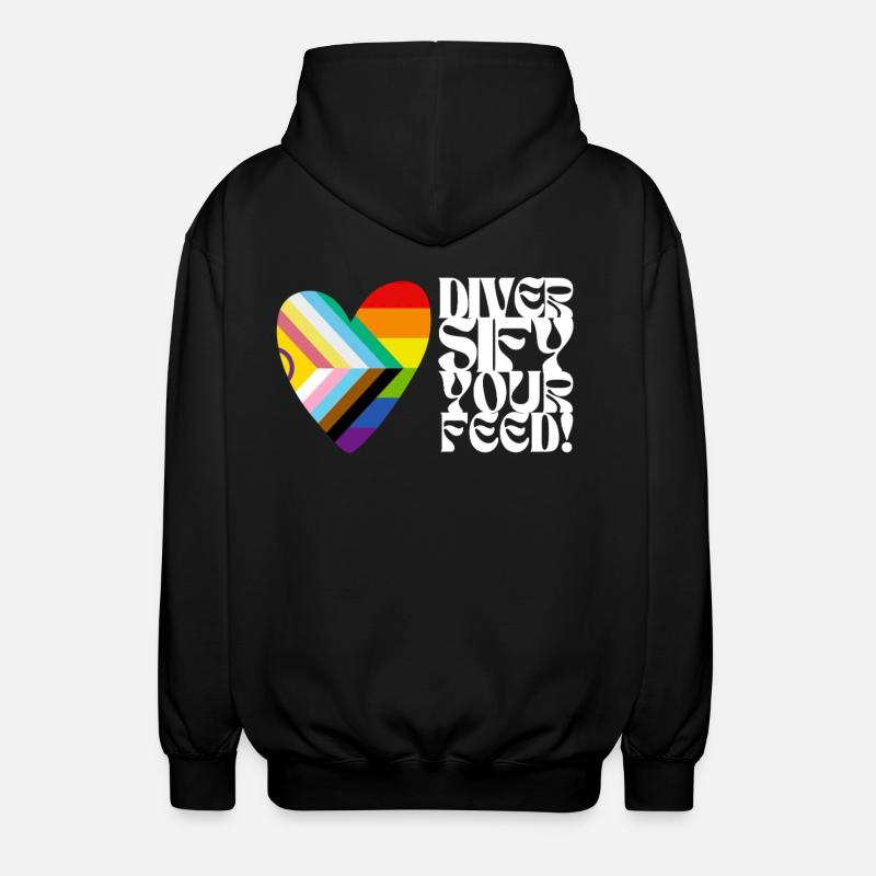 🌈♿ Diversify Your Feed–Progress Pride&Disability - Unisex Kapuzenjacke - Schwarz