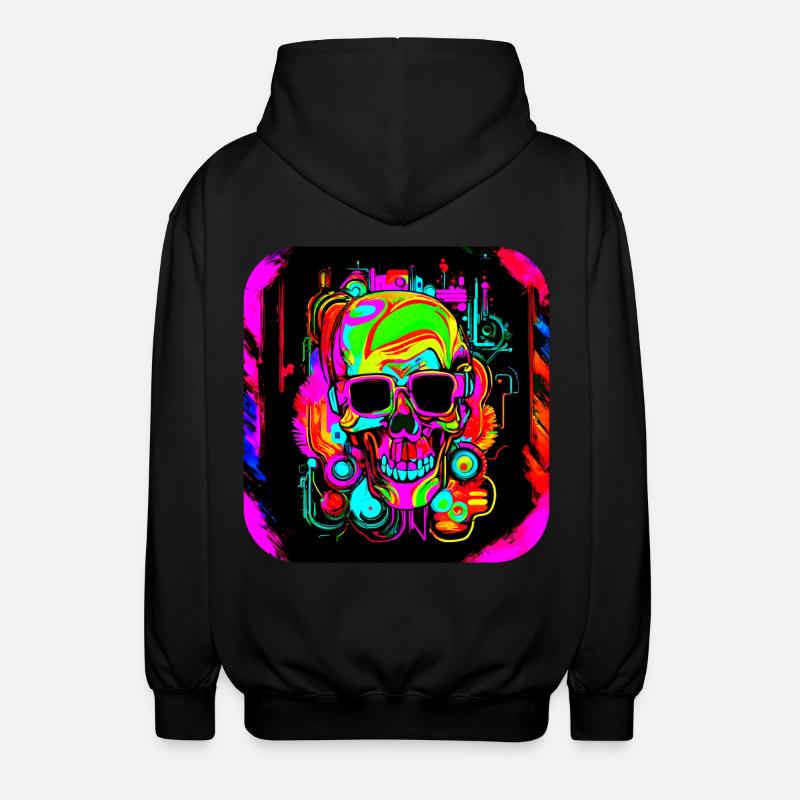 Neon Style Schädel Leuchtreklame Glow - Unisex Kapuzenjacke - Schwarz