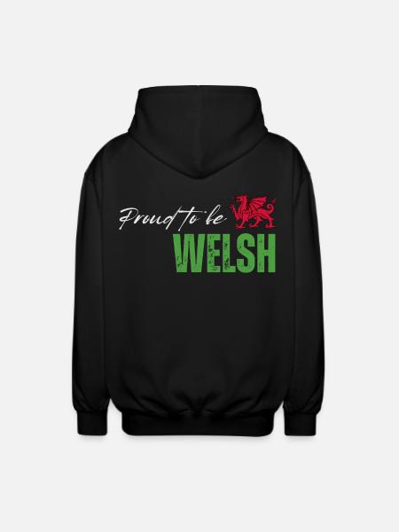 Proud Welsh, I love Wales - Unisex Hooded Jacket - black