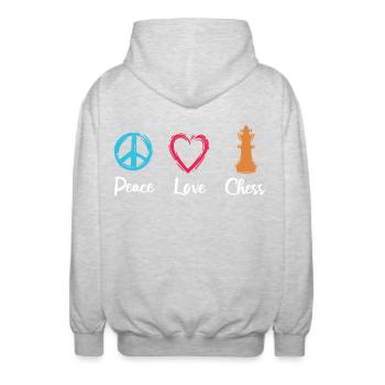 Paix Amour Échecs - Veste à capuche unisexe - gris clair chiné - Dos - AI Model Male 185 light (185cm)