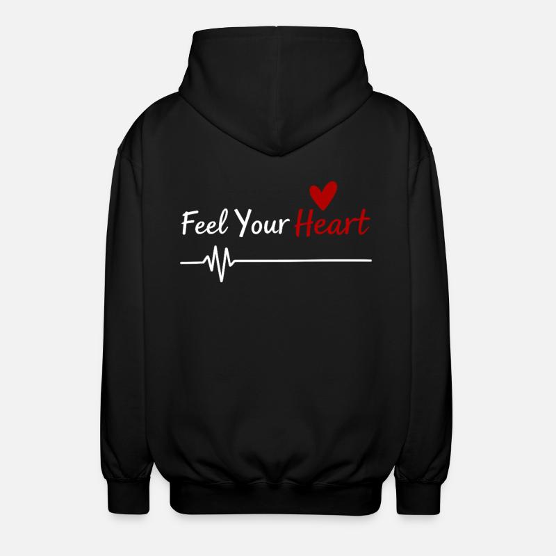 Feel Your Heart Statement Spruch - Unisex Kapuzenjacke - Schwarz
