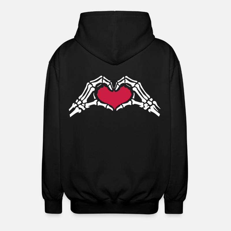 Mains Squelettes Amour Cœur Saint-Valentin - Veste à capuche unisexe - noir
