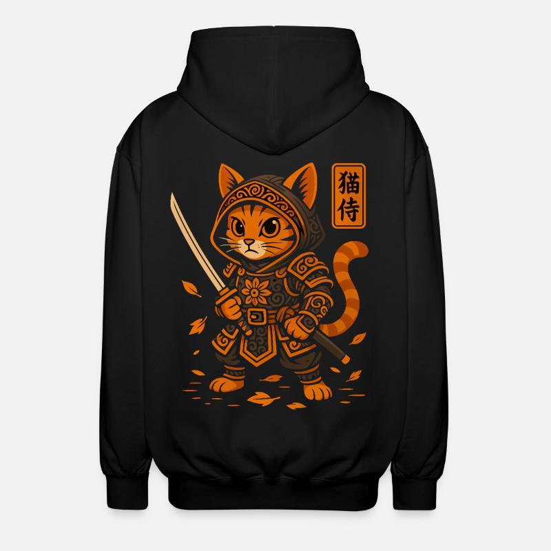 Samurai Katze - Unisex Kapuzenjacke - Schwarz
